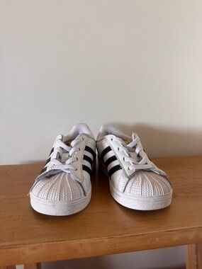adidas Kids White Sneakers with Black Stripes
